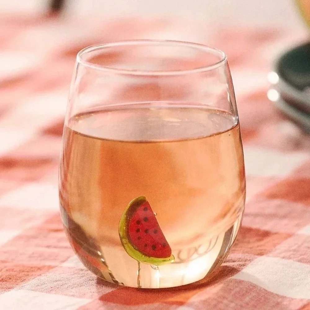 Anthropologie Cheerie Icon Stemless Wine Glass Watermelon 3D Figurine NEW